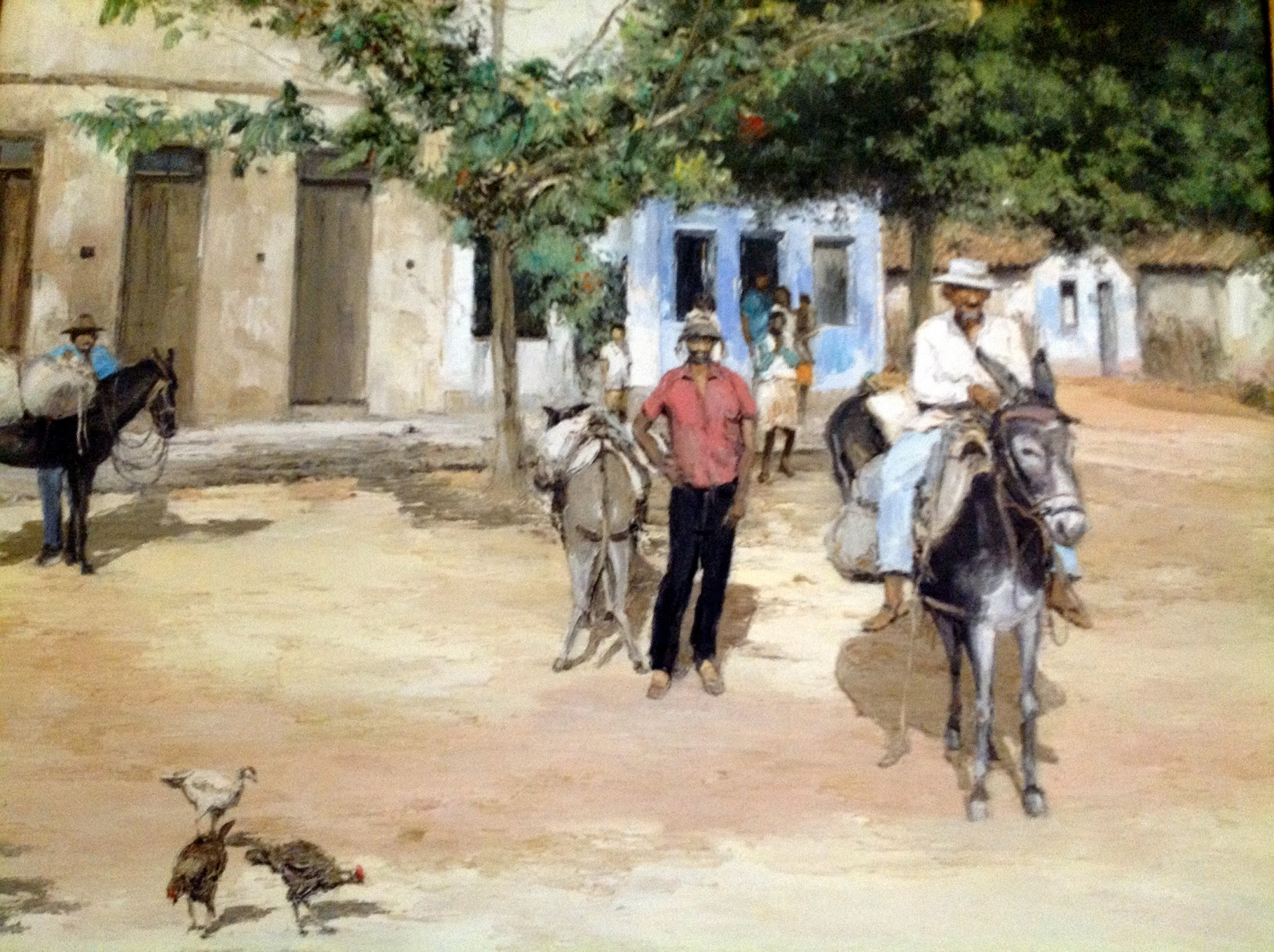 O Recanto de João Pessoa — Cavaleiros e moradores diante de casas à sombra das árvores.